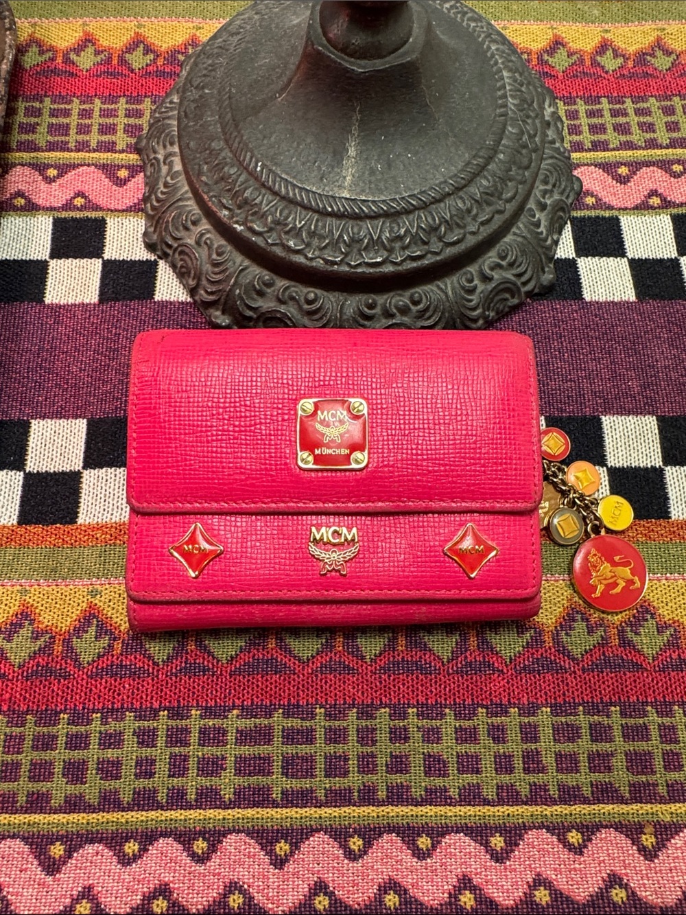 MCM Hot Pink Leather Continental Wallet with Gold Hardware